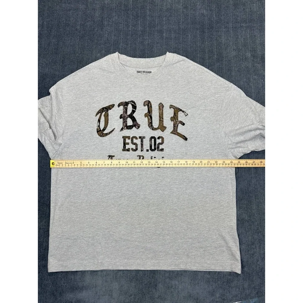 True Religion Mens Heather Grey Forest Camo Oversized‎ T-Shirt 109912 Medium NEW